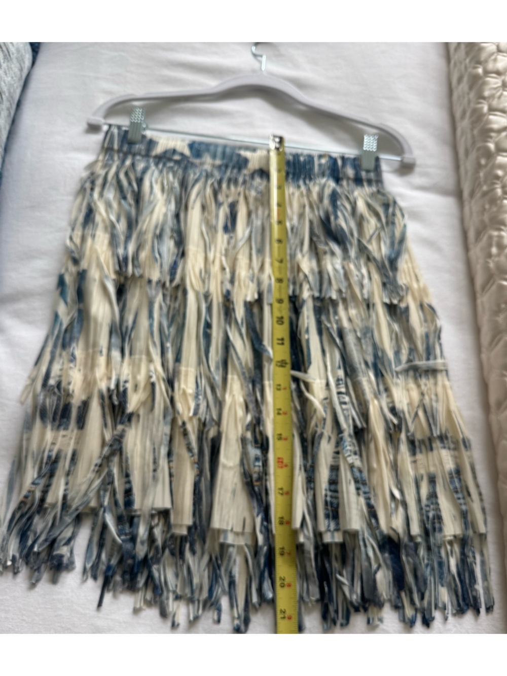 Blue and Cream Star Fringed Mini Skirt